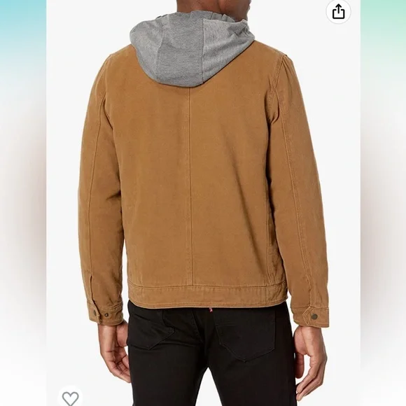 Levi’s Hooded Cotton Canvas Military Trucker Jacket Tan Work Outdoor Layered M - Picture 2 of 16